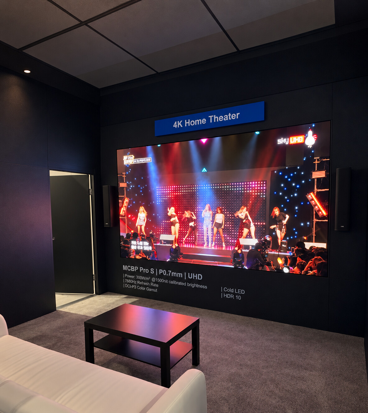 Large LED video wall in a home theater demonstration room