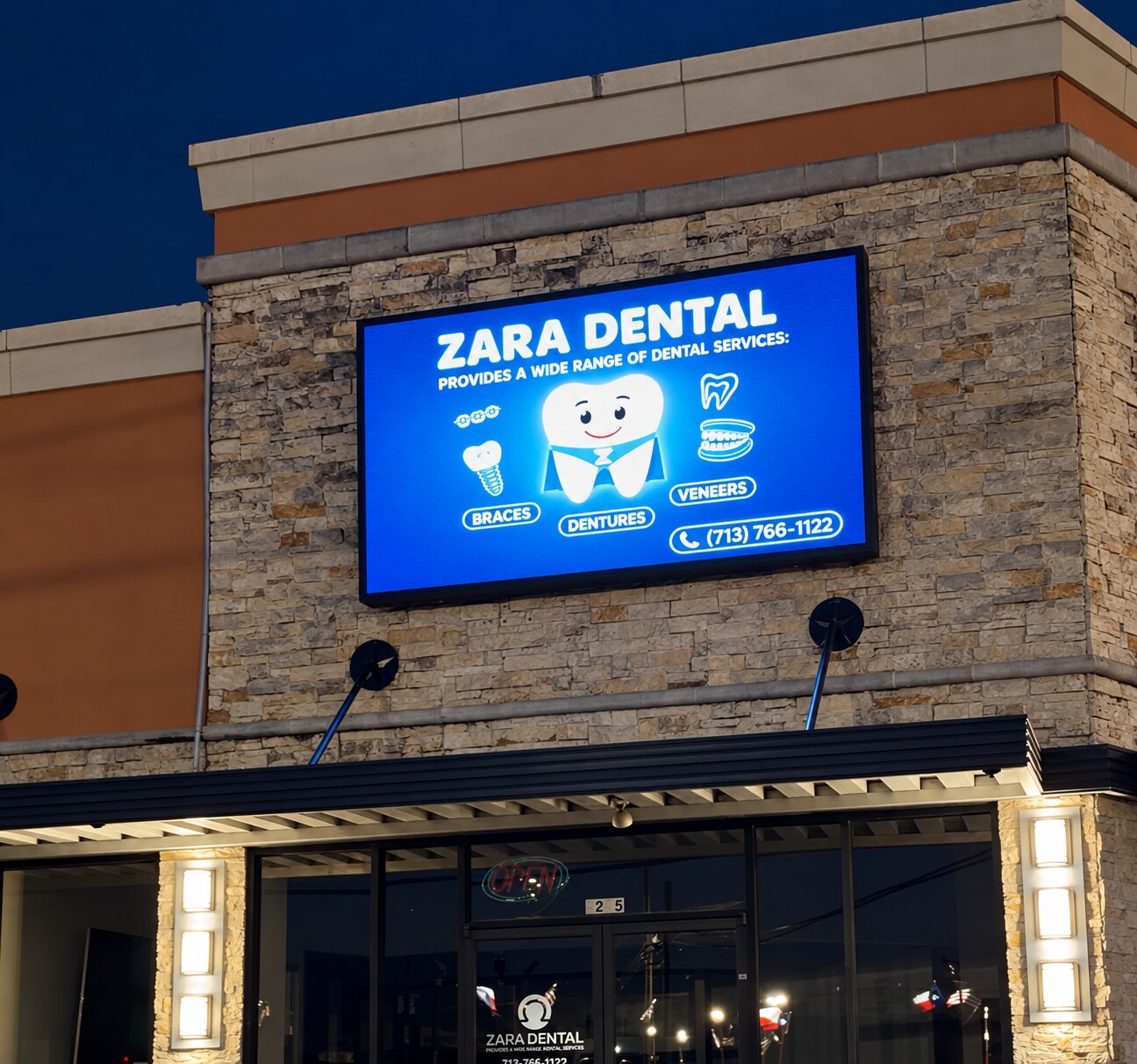 Commercial outdoor LED sign at night